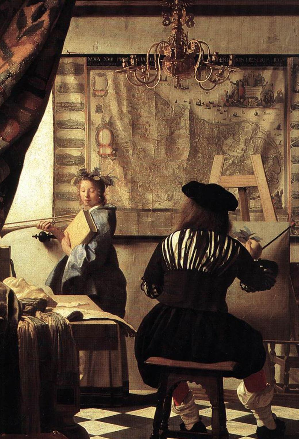 フェルメール 絵画芸術 絵画の寓意 画家のアトリエ 1666年ごろ Iphone壁紙 Iphone視覚効果対応